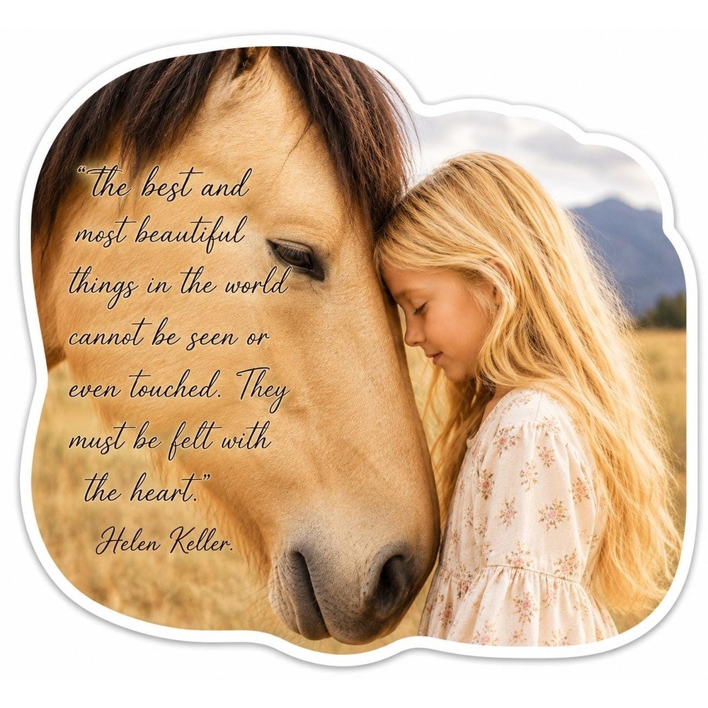 Blond girl loving horse sticker Must be felt with the heart
